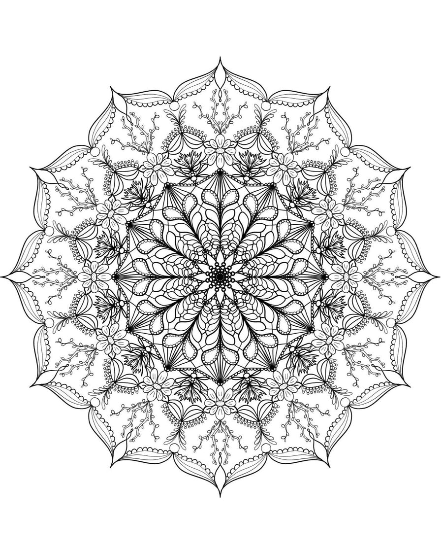 Blululi Serene Hand Drawn Mandala Coloring Pages - 16 Unique Designs digital download - Blululi