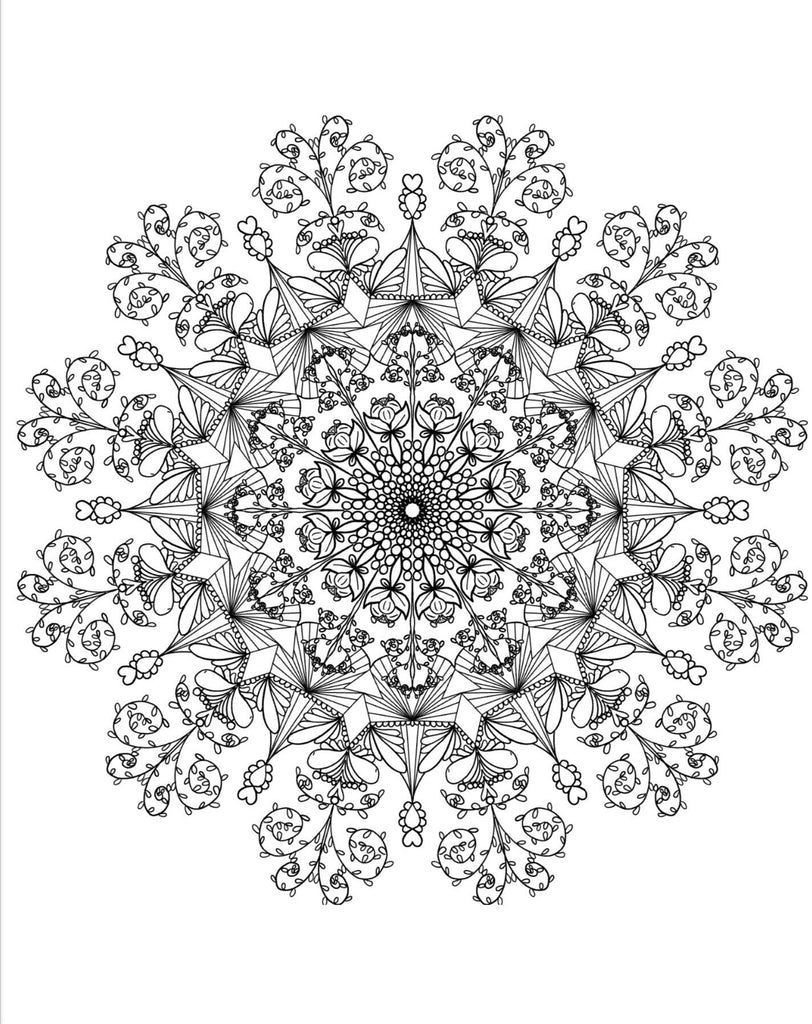 Blululi Serene Hand Drawn Mandala Coloring Pages - 16 Unique Designs digital download - Blululi