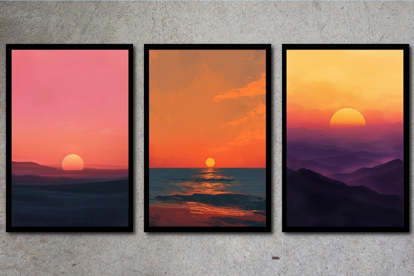 Blululi Sunset Scenery - 12 High - Quality PNGs - Modern Decor in Four Sizes digital download - Blululi