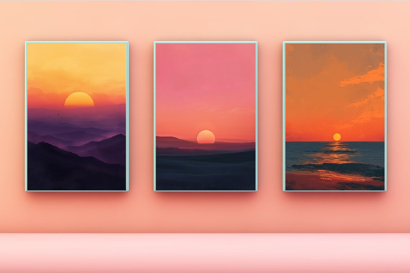 Blululi Sunset Scenery - 12 High - Quality PNGs - Modern Decor in Four Sizes digital download - Blululi