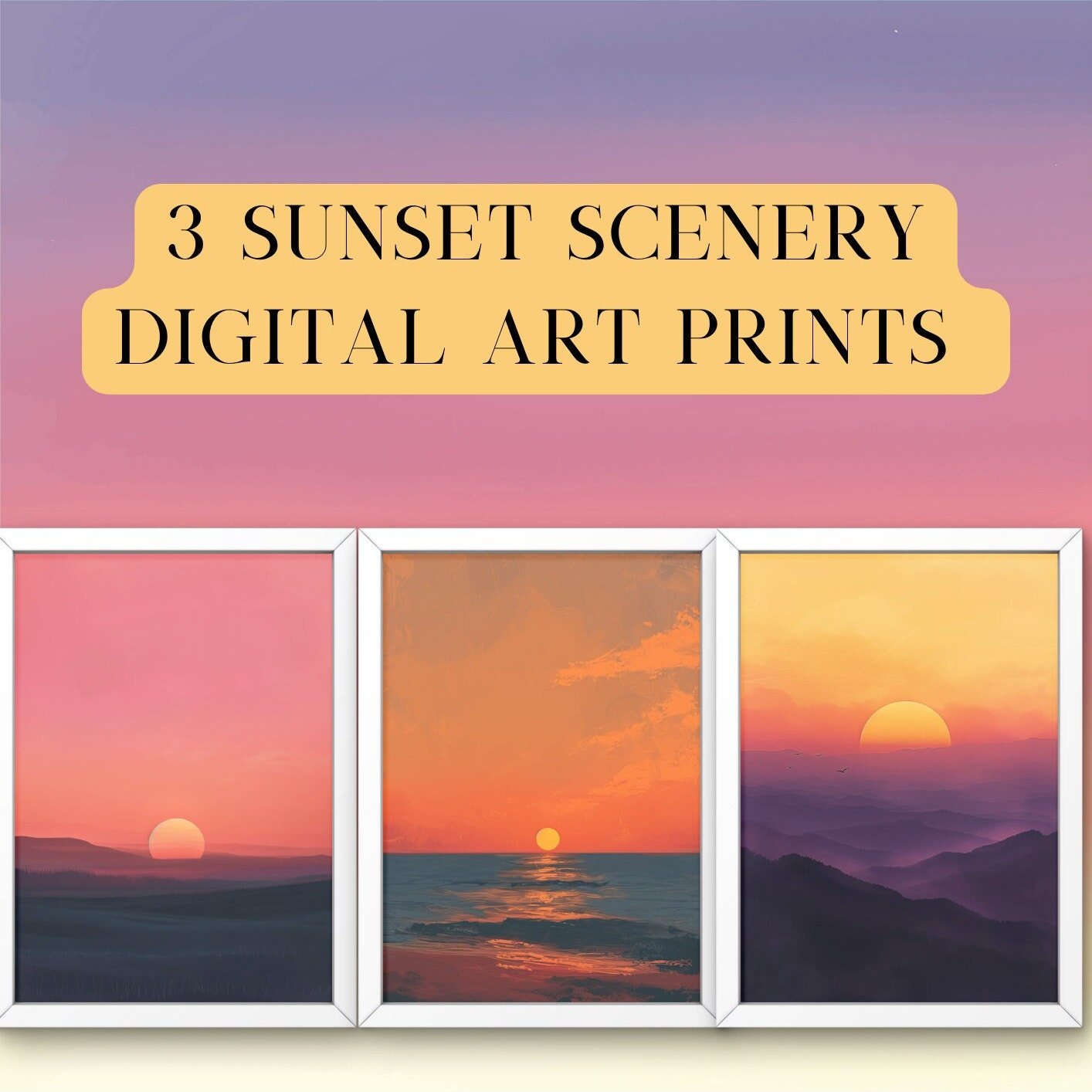 Blululi Sunset Scenery - 12 High - Quality PNGs - Modern Decor in Four Sizes digital download - Blululi