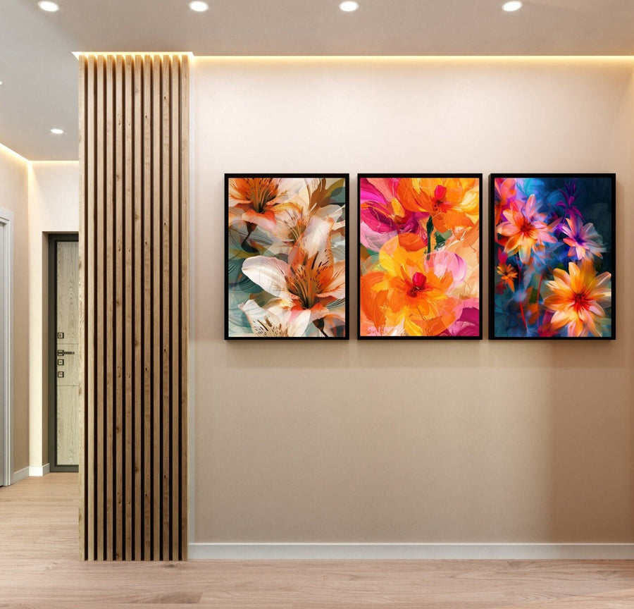 Blululi Vivid Blossoms Trio - Abstract Flowers Digital Wall Art for Living Room Decor, Instant Download - Assorted Sizes digital download - Blululi
