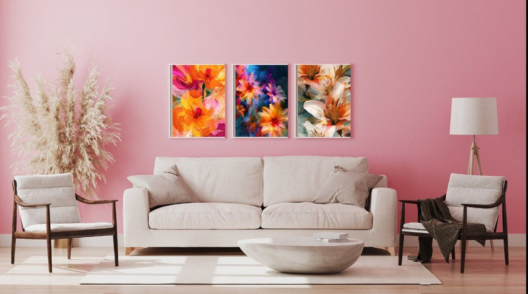 Blululi Vivid Blossoms Trio - Abstract Flowers Digital Wall Art for Living Room Decor, Instant Download - Assorted Sizes digital download - Blululi