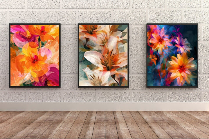 Blululi Vivid Blossoms Trio - Abstract Flowers Digital Wall Art for Living Room Decor, Instant Download - Assorted Sizes digital download - Blululi