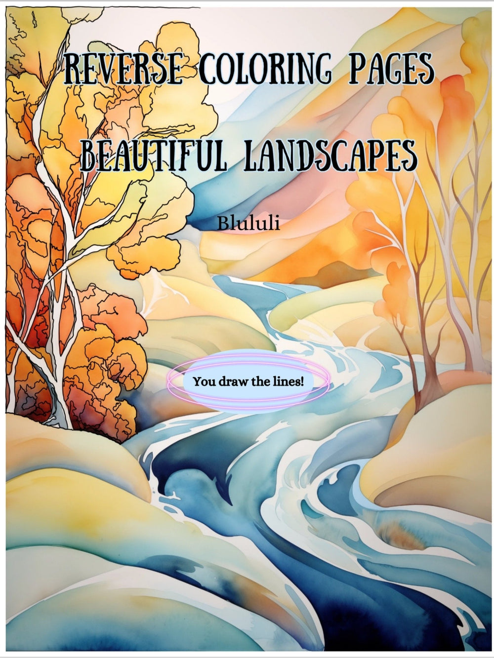 Blululi Watercolor Landscapes - Reverse Coloring Pages, 34 Designs - A4 and US Letter Sizes digital download - Blululi