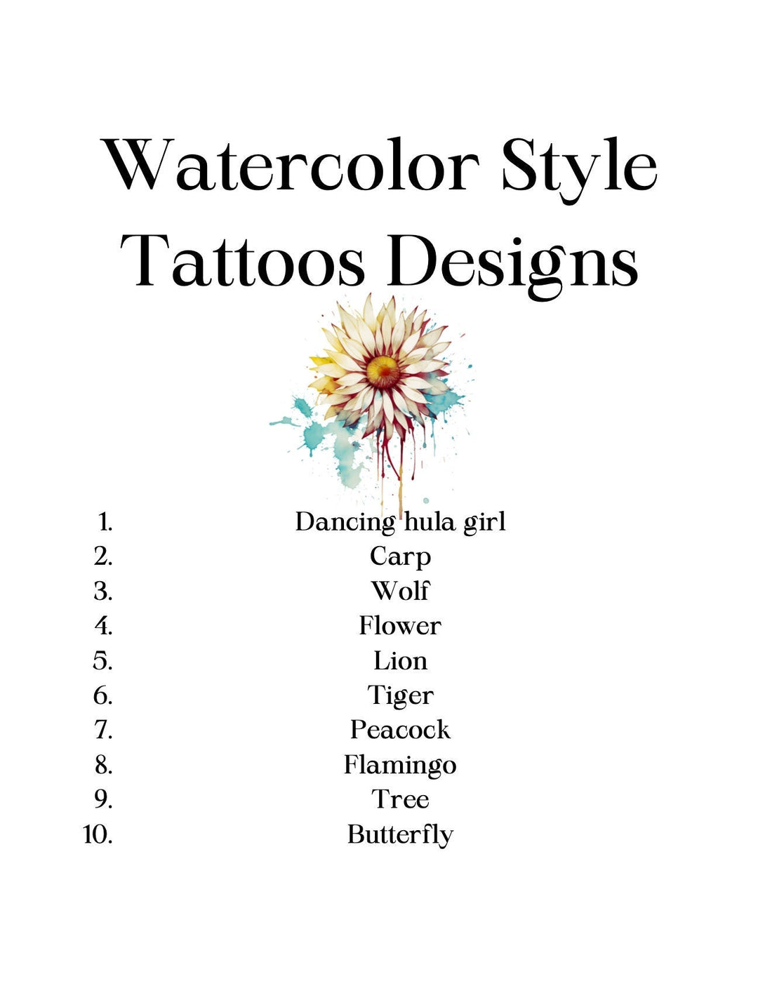 Blululi Watercolor Style Tattoos Designs Collection - Custom Tattoo Design digital download - Blululi