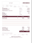A digital invoice template with a clean white layout, featuring fields for company details, client information, item descriptions, pricing, and a total due amount in dark maroon text. The design includes subtle floral line art accents in the corners.