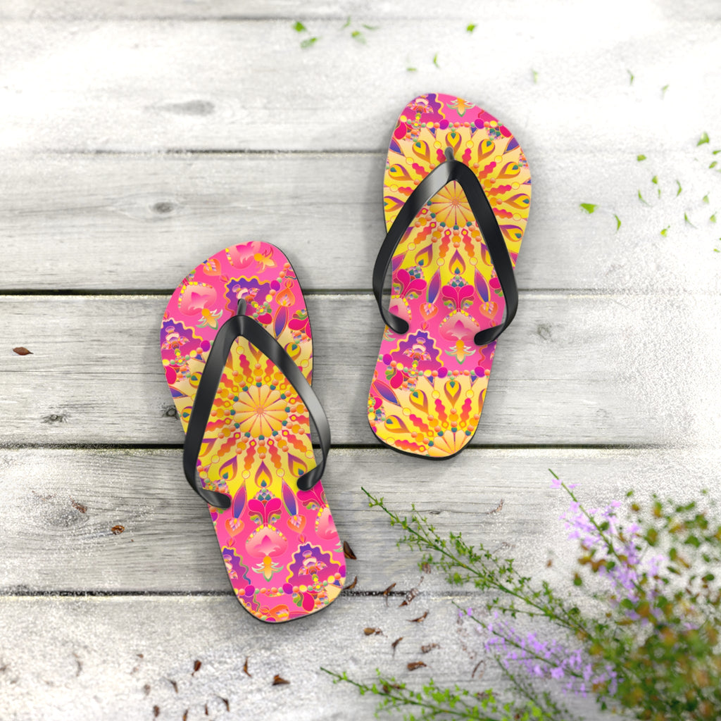 Bohemian Mandala Flip Flops - Pink, Yellow, Purple Shoes - Blululi