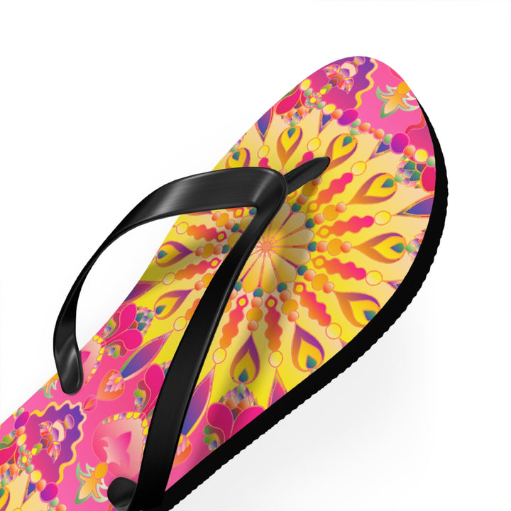 Bohemian Mandala Flip Flops - Pink, Yellow, Purple Shoes - Blululi