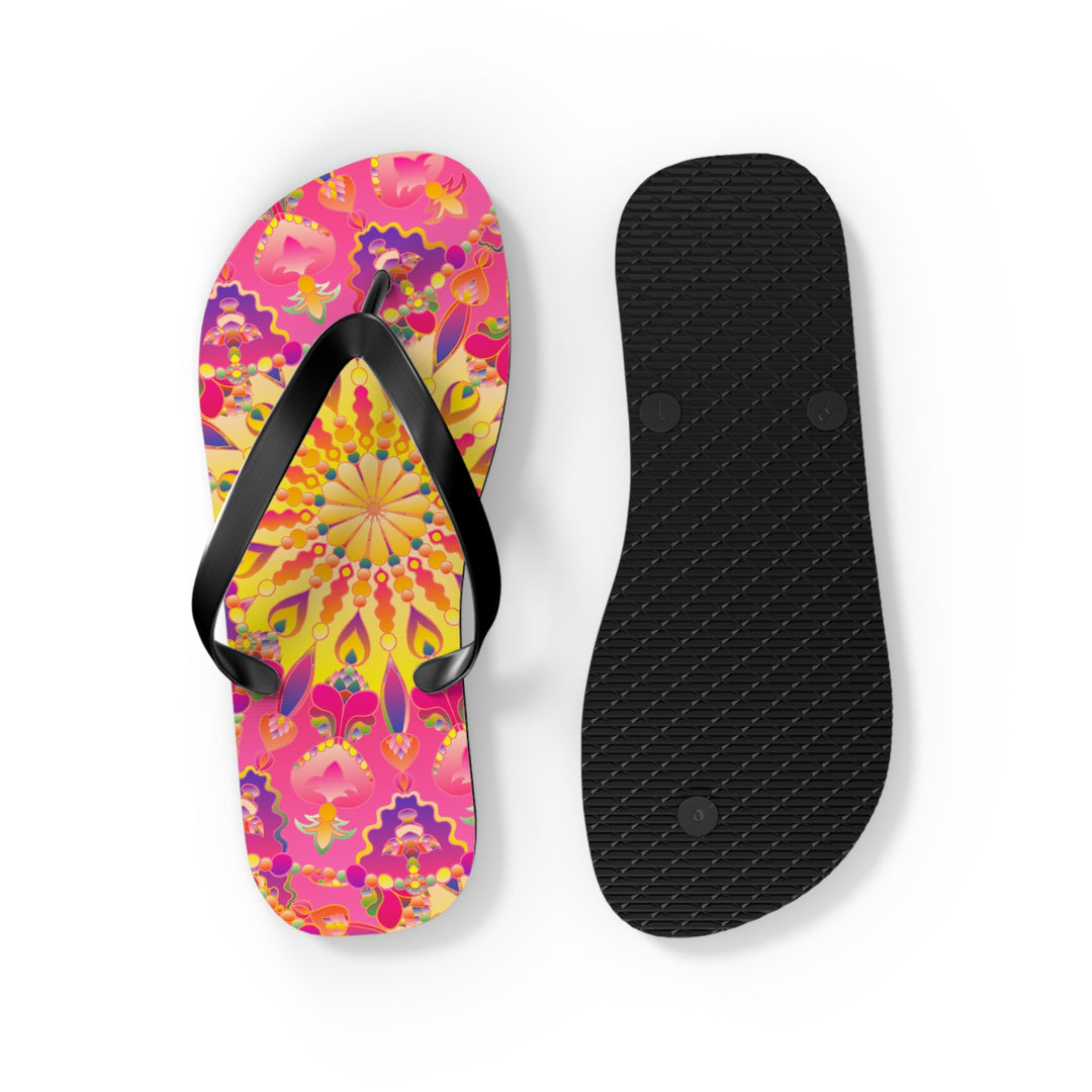 Bohemian Mandala Flip Flops - Pink, Yellow, Purple Shoes - Blululi