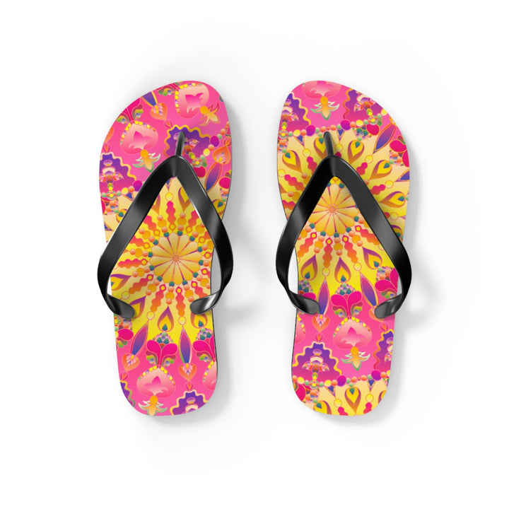 Bohemian Mandala Flip Flops - Pink, Yellow, Purple Shoes - Blululi