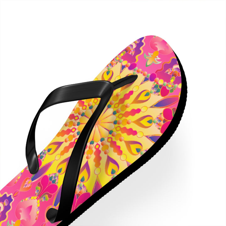 Bohemian Mandala Flip Flops - Pink, Yellow, Purple Shoes - Blululi