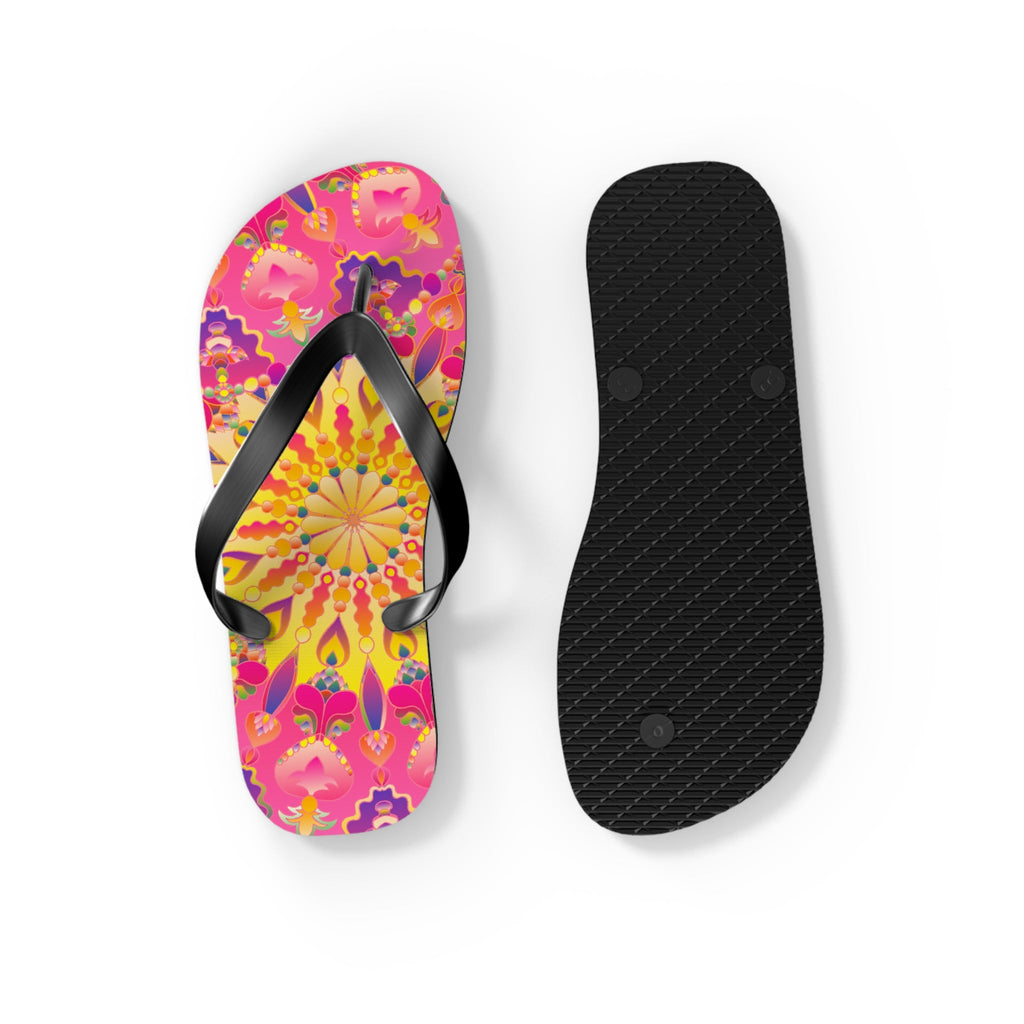 Bohemian Mandala Flip Flops - Pink, Yellow, Purple Shoes - Blululi