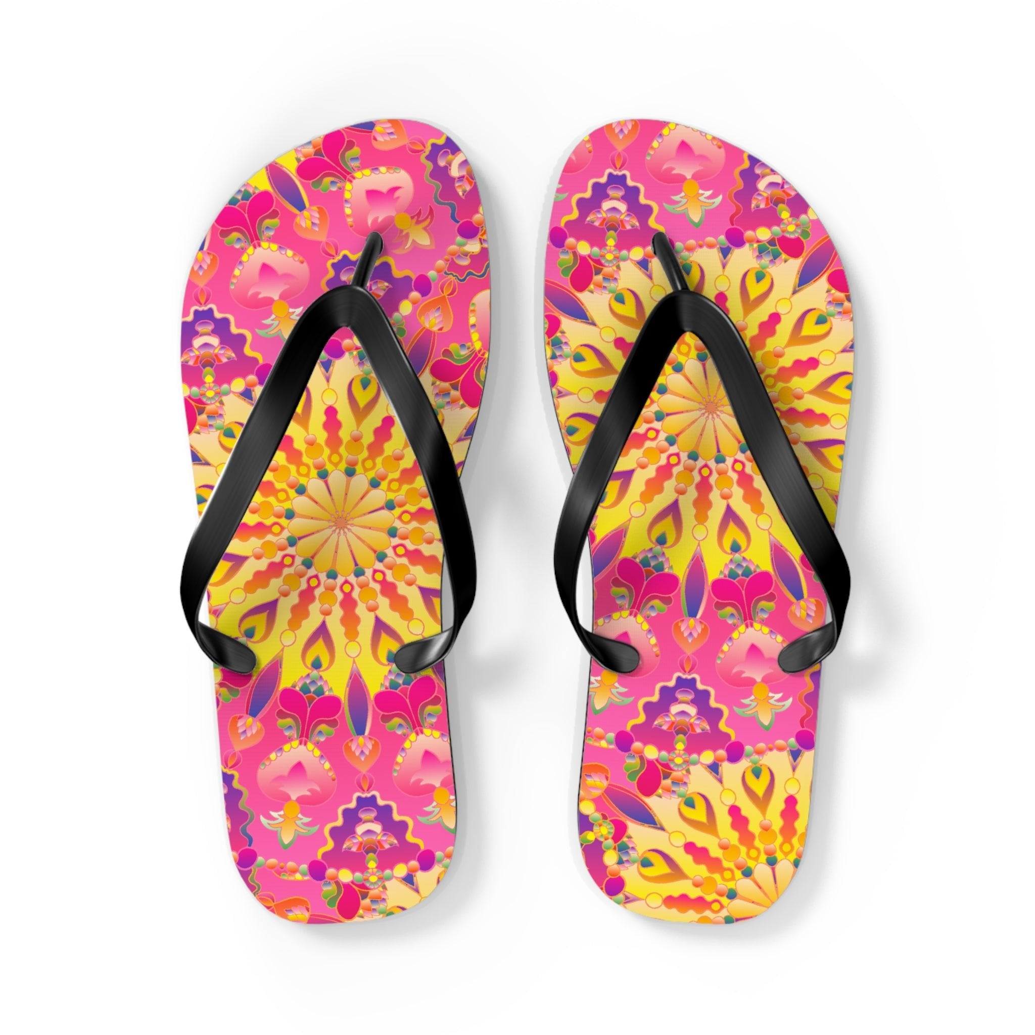 Bohemian Mandala Flip Flops - Pink, Yellow, Purple Shoes - Blululi