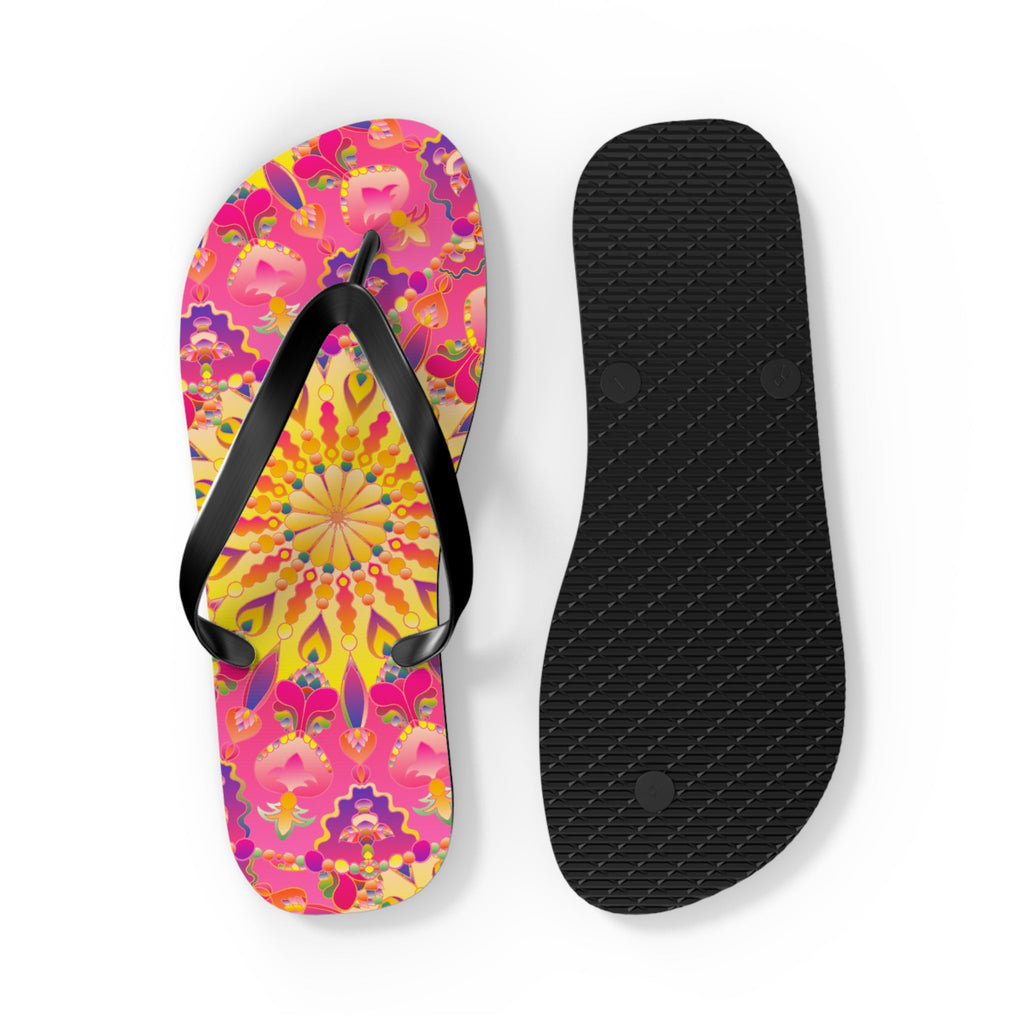 Bohemian Mandala Flip Flops - Pink, Yellow, Purple Shoes - Blululi