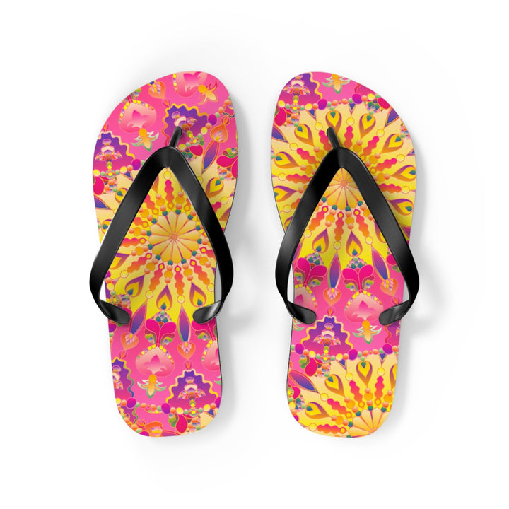 Bohemian Mandala Flip Flops - Pink, Yellow, Purple Shoes - Blululi