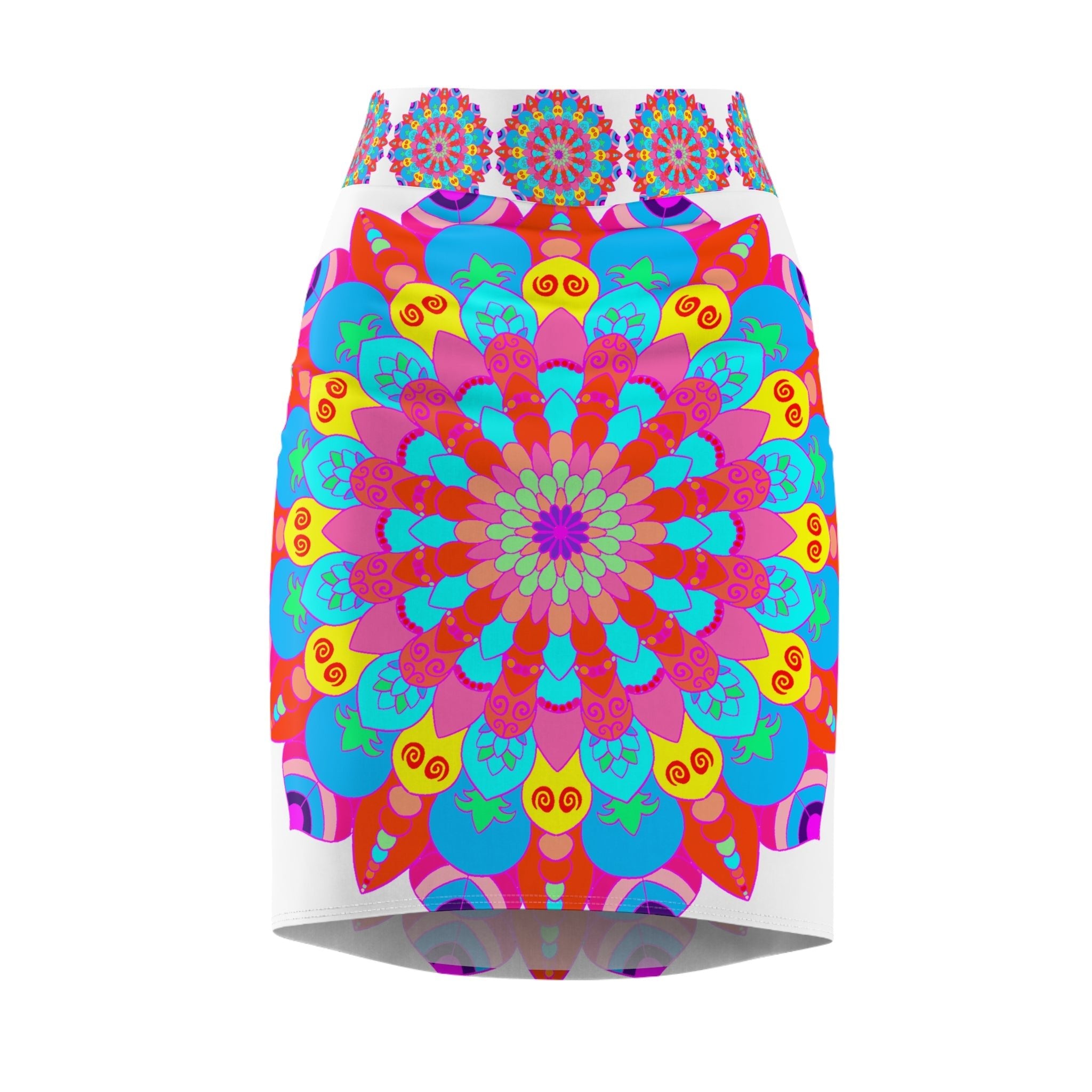 Bohemian Mandala Pencil Skirt - Light Purple & Azure All Over Prints - Blululi