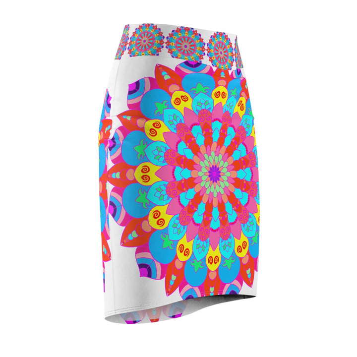 Bohemian Mandala Pencil Skirt - Light Purple & Azure All Over Prints - Blululi