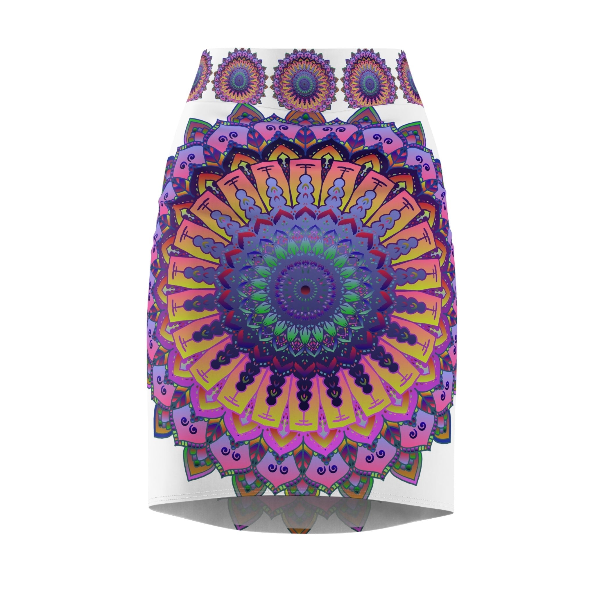 Bohemian Mandala Pencil Skirt - Light Purple & Azure All Over Prints - Blululi