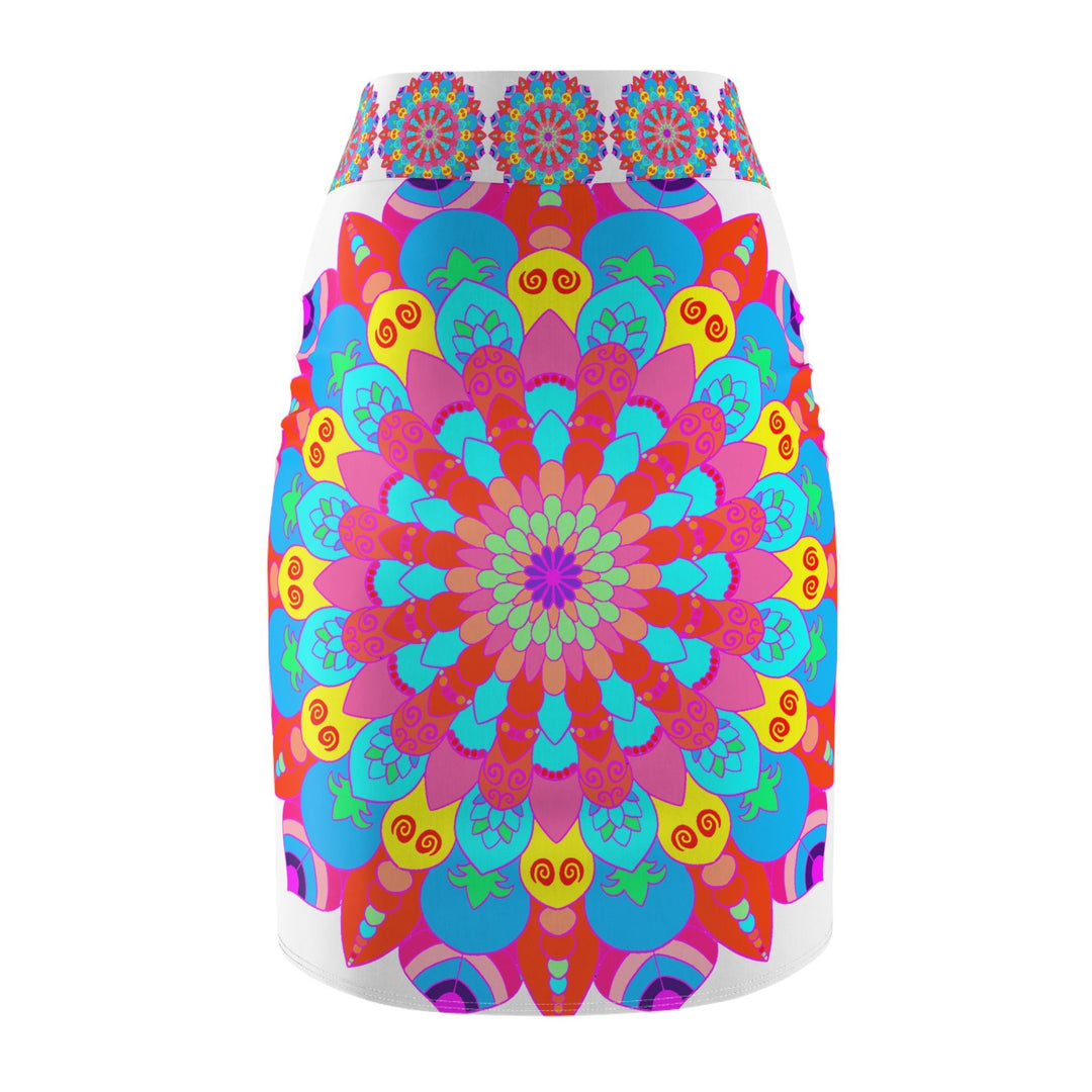 Bohemian Mandala Pencil Skirt - Light Purple & Azure All Over Prints - Blululi