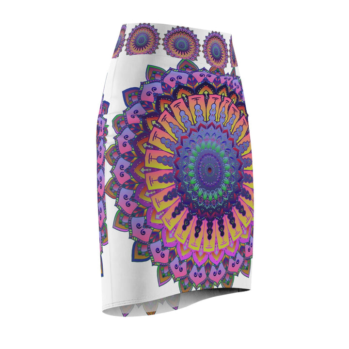 Bohemian Mandala Pencil Skirt - Light Purple & Azure All Over Prints - Blululi