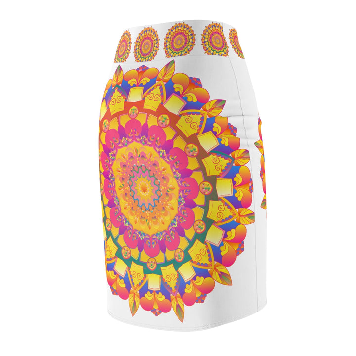 Bohemian Mandala Pencil Skirt - Light Purple & Azure All Over Prints - Blululi