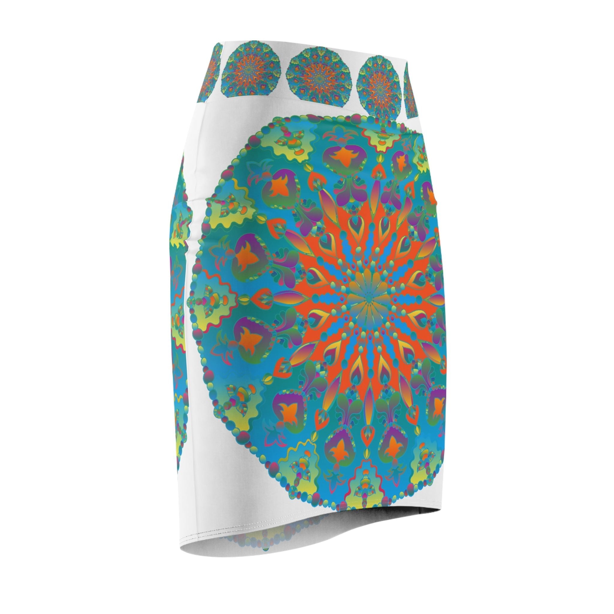 Bohemian Mandala Pencil Skirt - Light Purple, Azure All Over Prints - Blululi