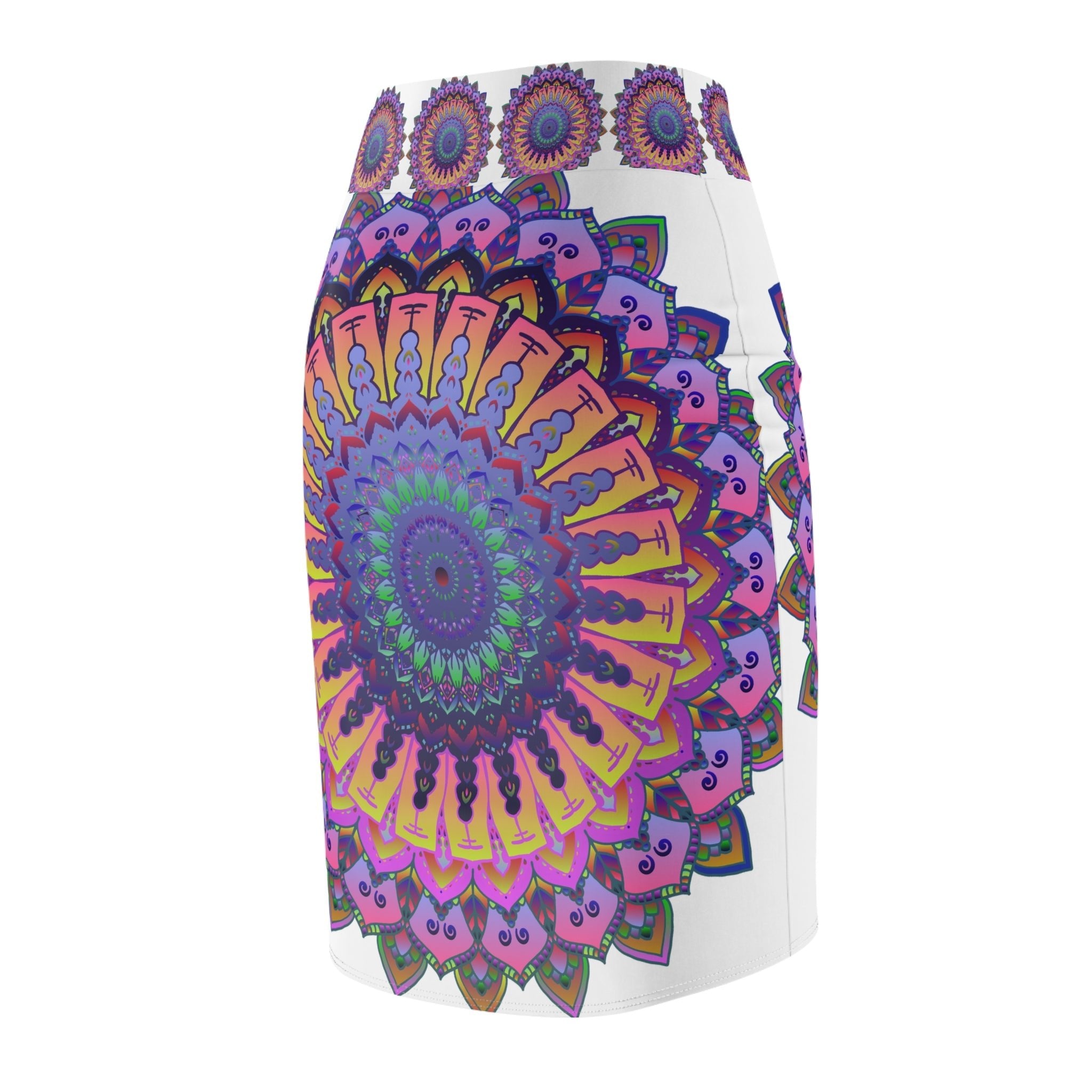 Bohemian Mandala Pencil Skirt - Light Purple & Azure All Over Prints - Blululi