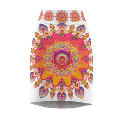 Bohemian Mandala Pencil Skirt - Light Purple, Azure All Over Prints - Blululi
