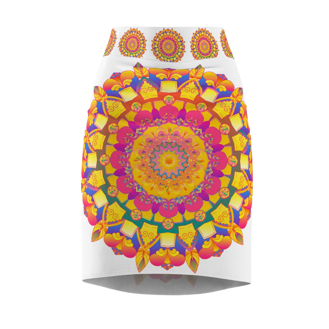 Bohemian Mandala Pencil Skirt - Light Purple & Azure All Over Prints - Blululi