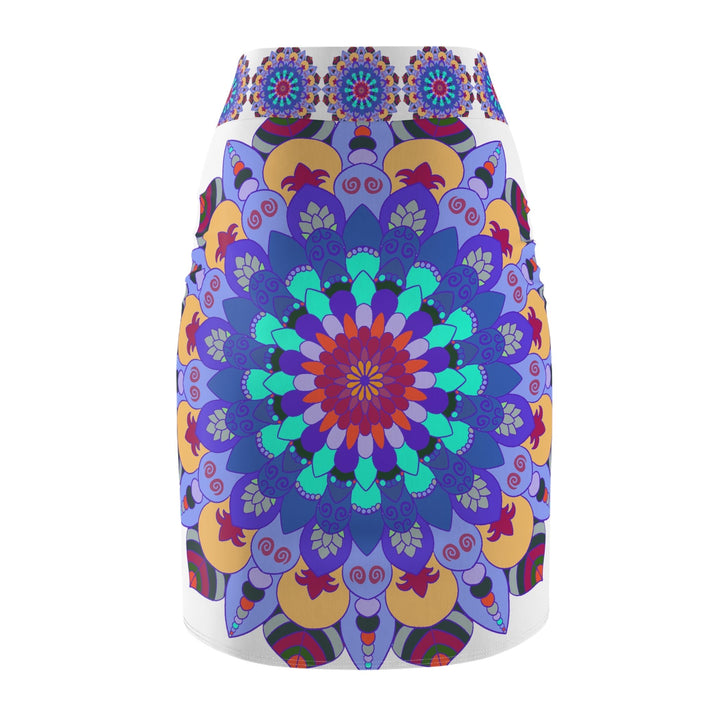 Bohemian Mandala Pencil Skirt - Purple & Azure All Over Prints - Blululi