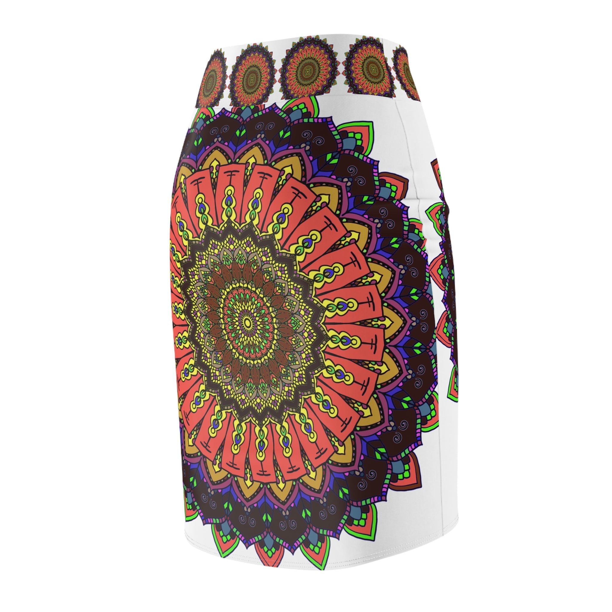 Bohemian Mandala Pencil Skirt - Purple & Azure All Over Prints - Blululi