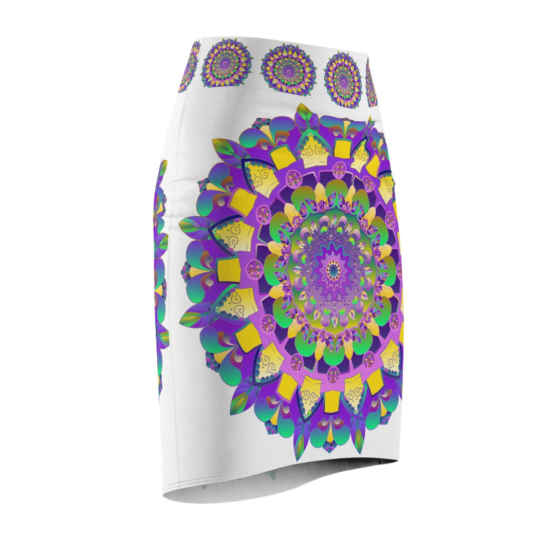 Bohemian Mandala Pencil Skirt - Purple & Azure All Over Prints - Blululi