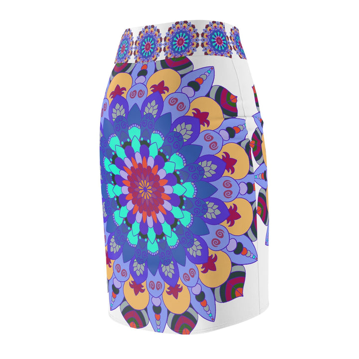 Bohemian Mandala Pencil Skirt - Purple & Azure All Over Prints - Blululi