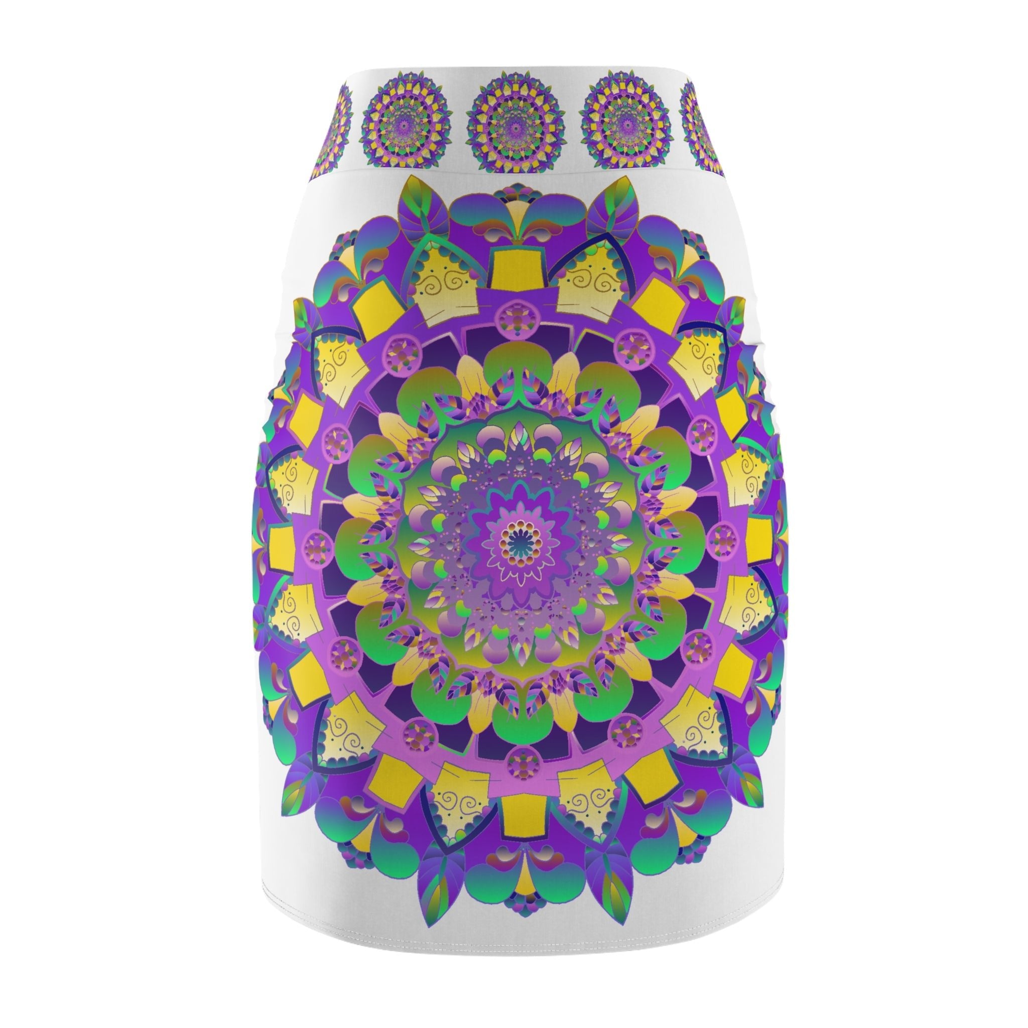 Bohemian Mandala Pencil Skirt - Purple & Azure All Over Prints - Blululi