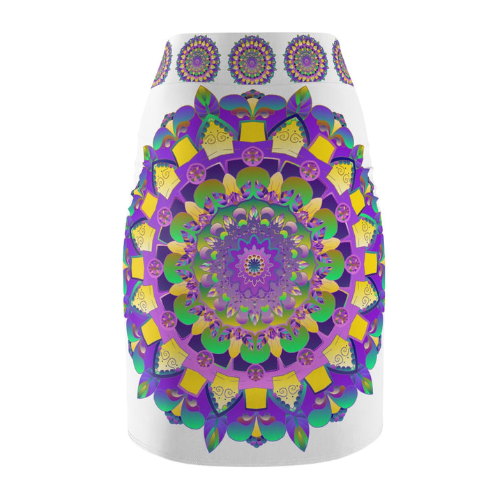 Bohemian Mandala Pencil Skirt - Purple & Azure All Over Prints - Blululi