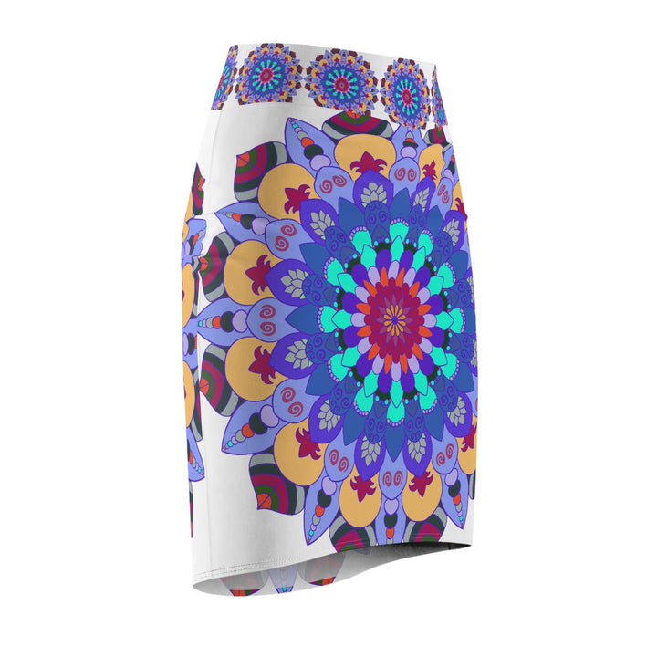 Bohemian Mandala Pencil Skirt - Purple & Azure All Over Prints - Blululi