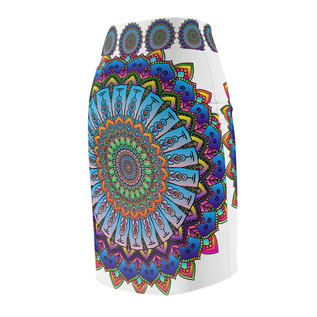 Bohemian Mandala Pencil Skirt - Purple & Azure All Over Prints - Blululi