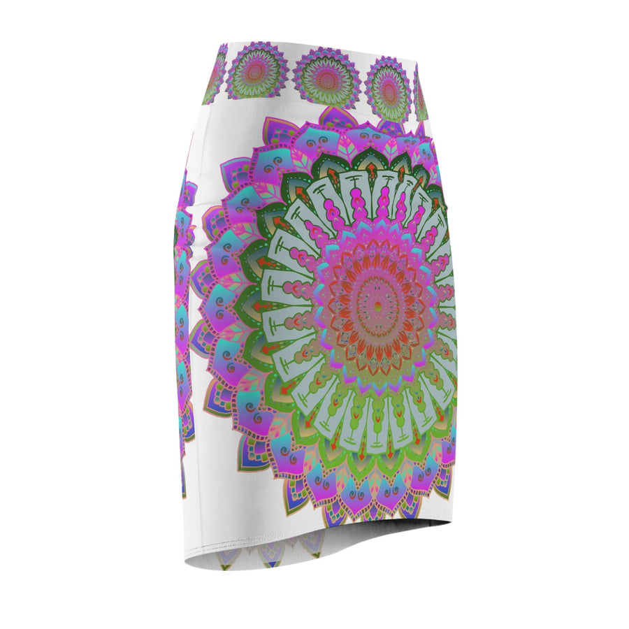 Bohemian Mandala Pencil Skirt - Purple & Azure All Over Prints - Blululi