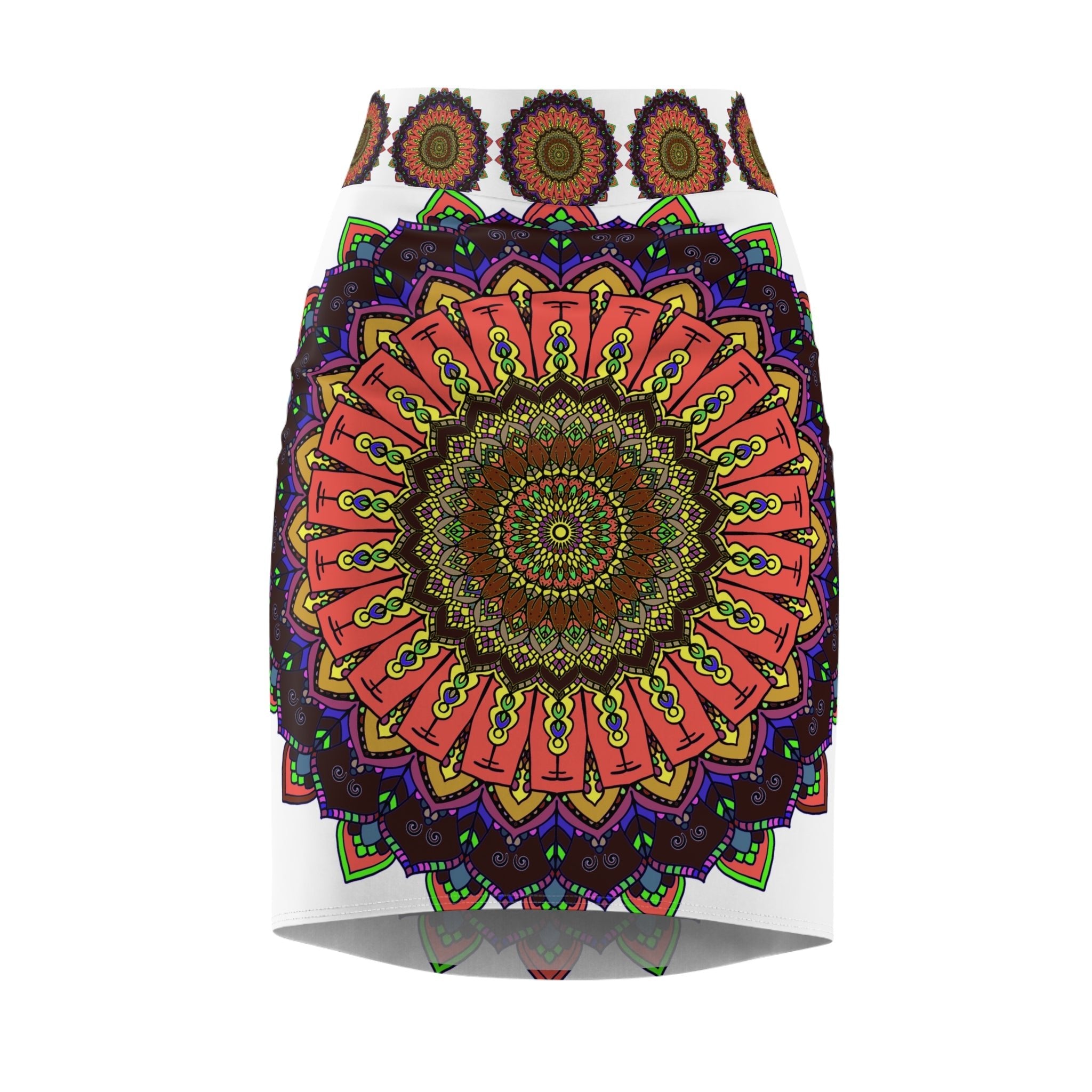 Bohemian Mandala Pencil Skirt - Purple & Azure All Over Prints - Blululi