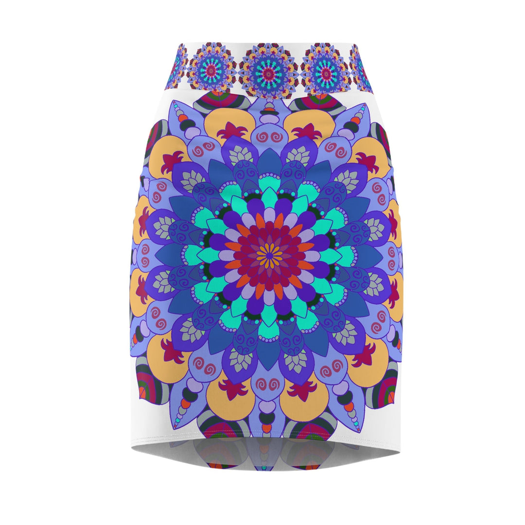 Bohemian Mandala Pencil Skirt - Purple & Azure All Over Prints - Blululi