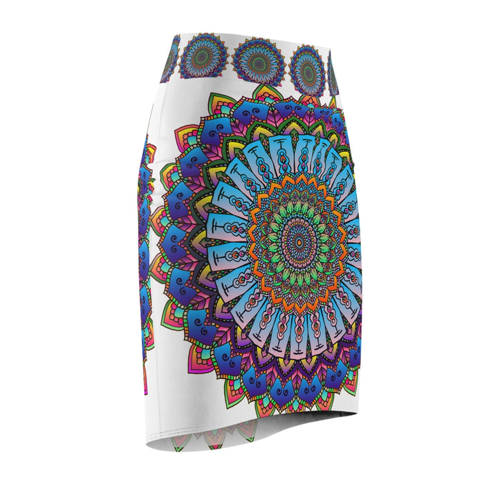 Bohemian Mandala Pencil Skirt - Purple & Azure All Over Prints - Blululi