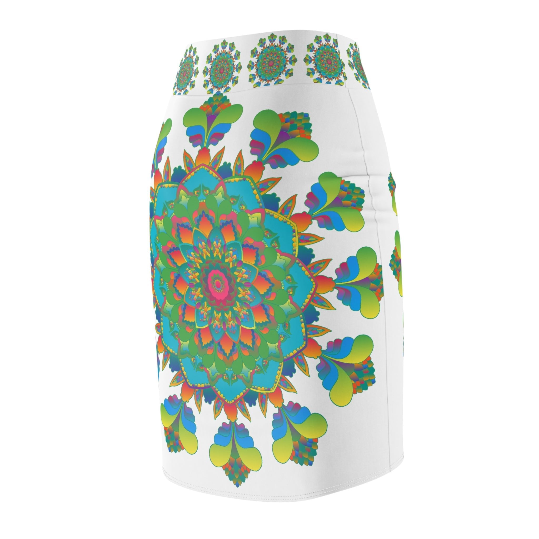 Bohemian Mandala Pencil Skirt - Purple, Azure, Iridescent All Over Prints - Blululi