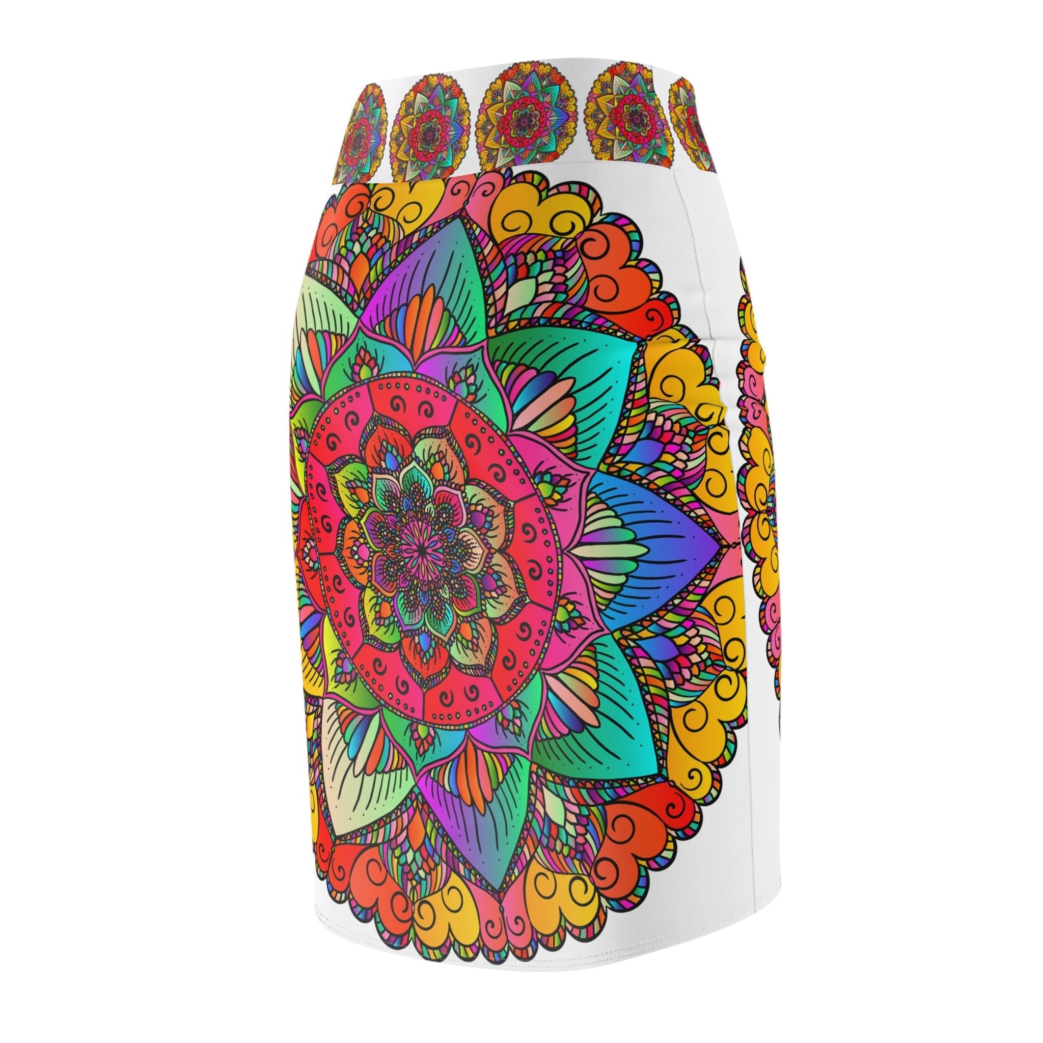 Bohemian Mandala Pencil Skirt - Purple, Azure & Iridescent All Over Prints - Blululi