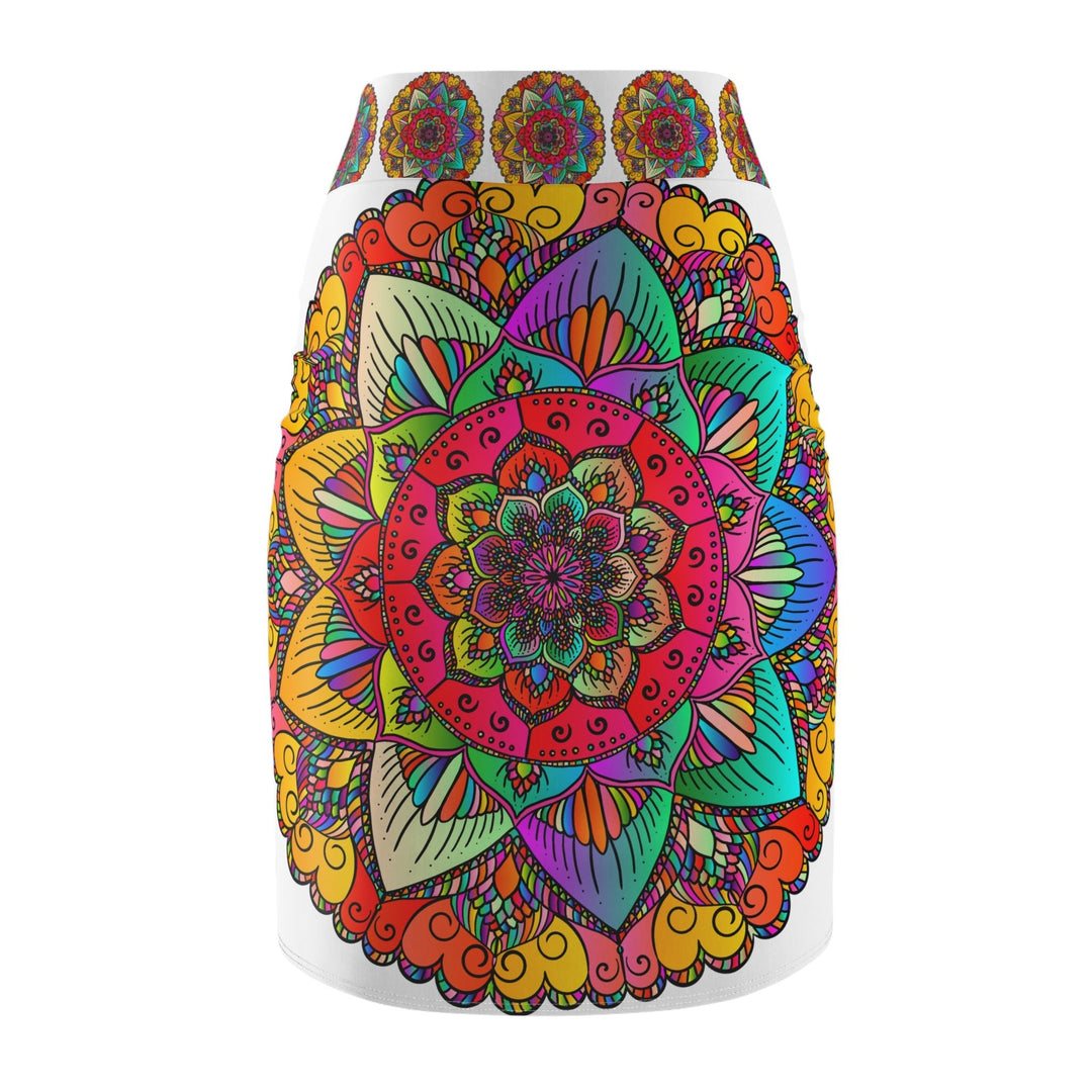 Bohemian Mandala Pencil Skirt - Purple, Azure & Iridescent All Over Prints - Blululi