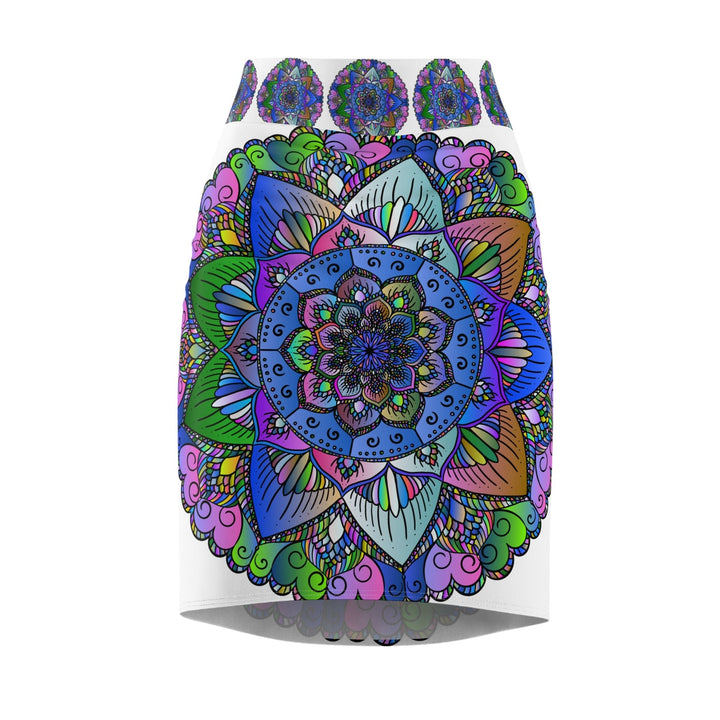 Bohemian Mandala Pencil Skirt - Purple, Azure & Iridescent All Over Prints - Blululi