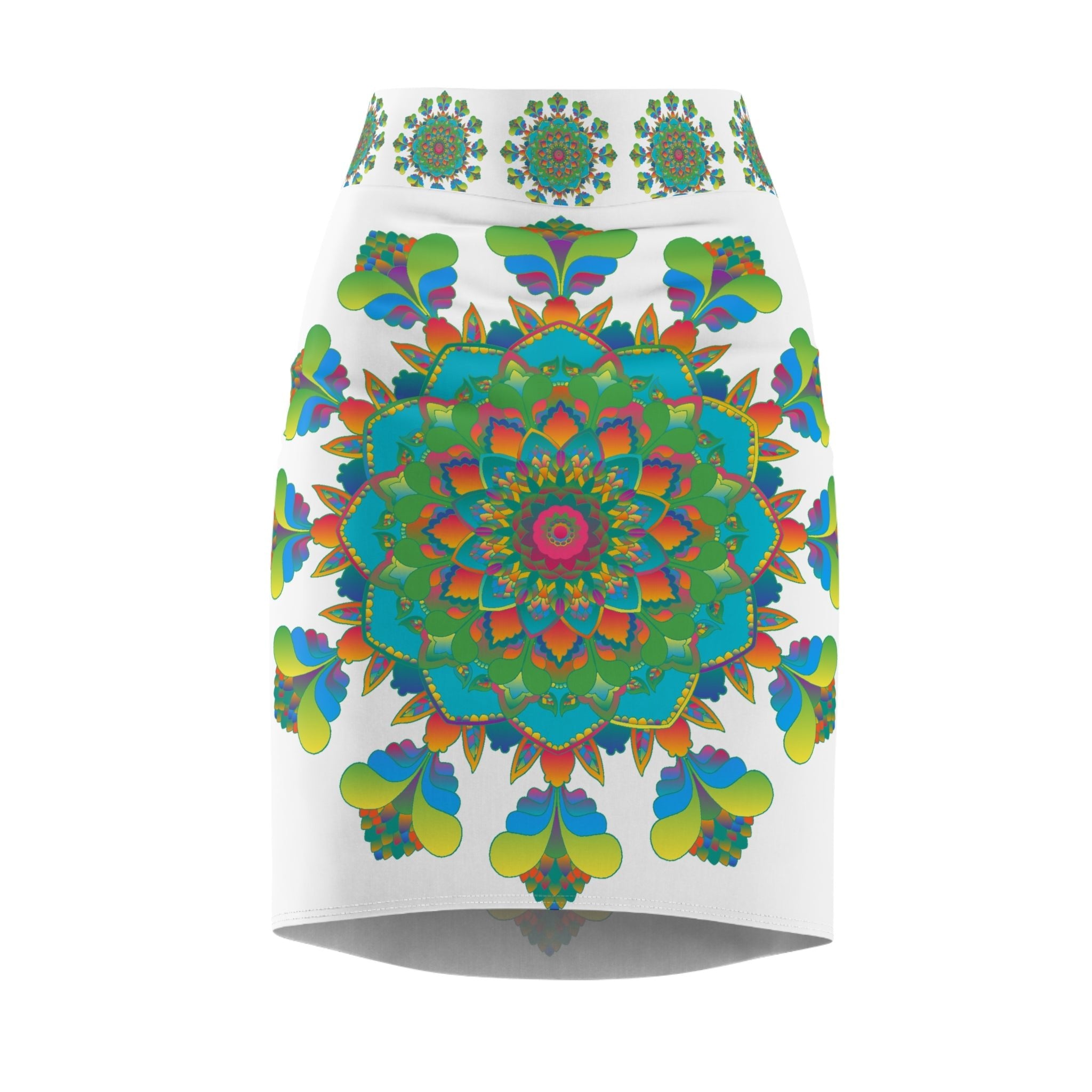 Bohemian Mandala Pencil Skirt - Purple, Azure, Iridescent All Over Prints - Blululi