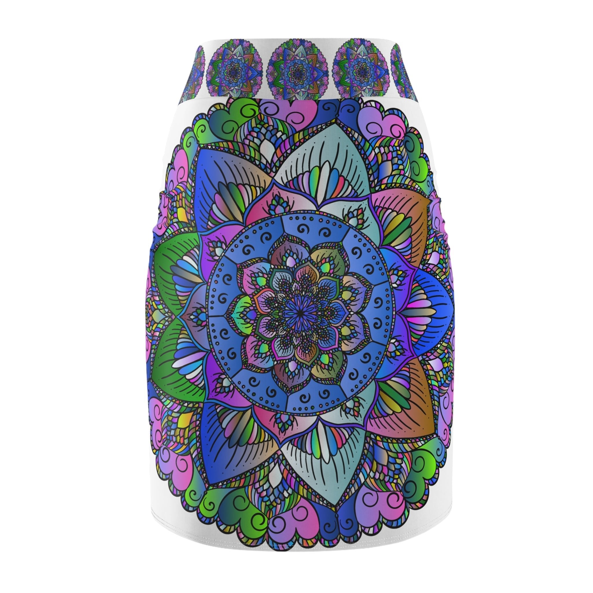 Bohemian Mandala Pencil Skirt - Purple, Azure & Iridescent All Over Prints - Blululi