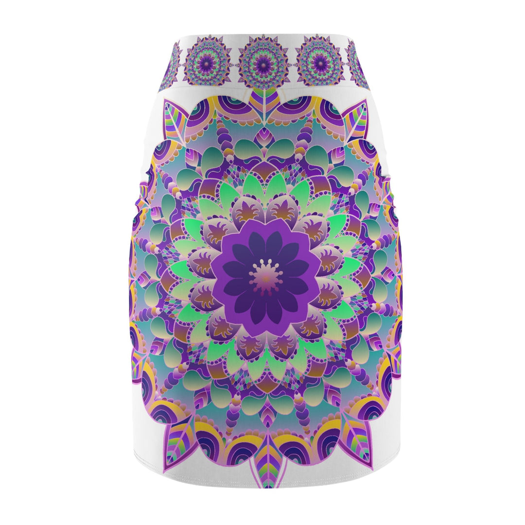 Bohemian Mandala Pencil Skirt - Purple, Azure & Iridescent All Over Prints - Blululi