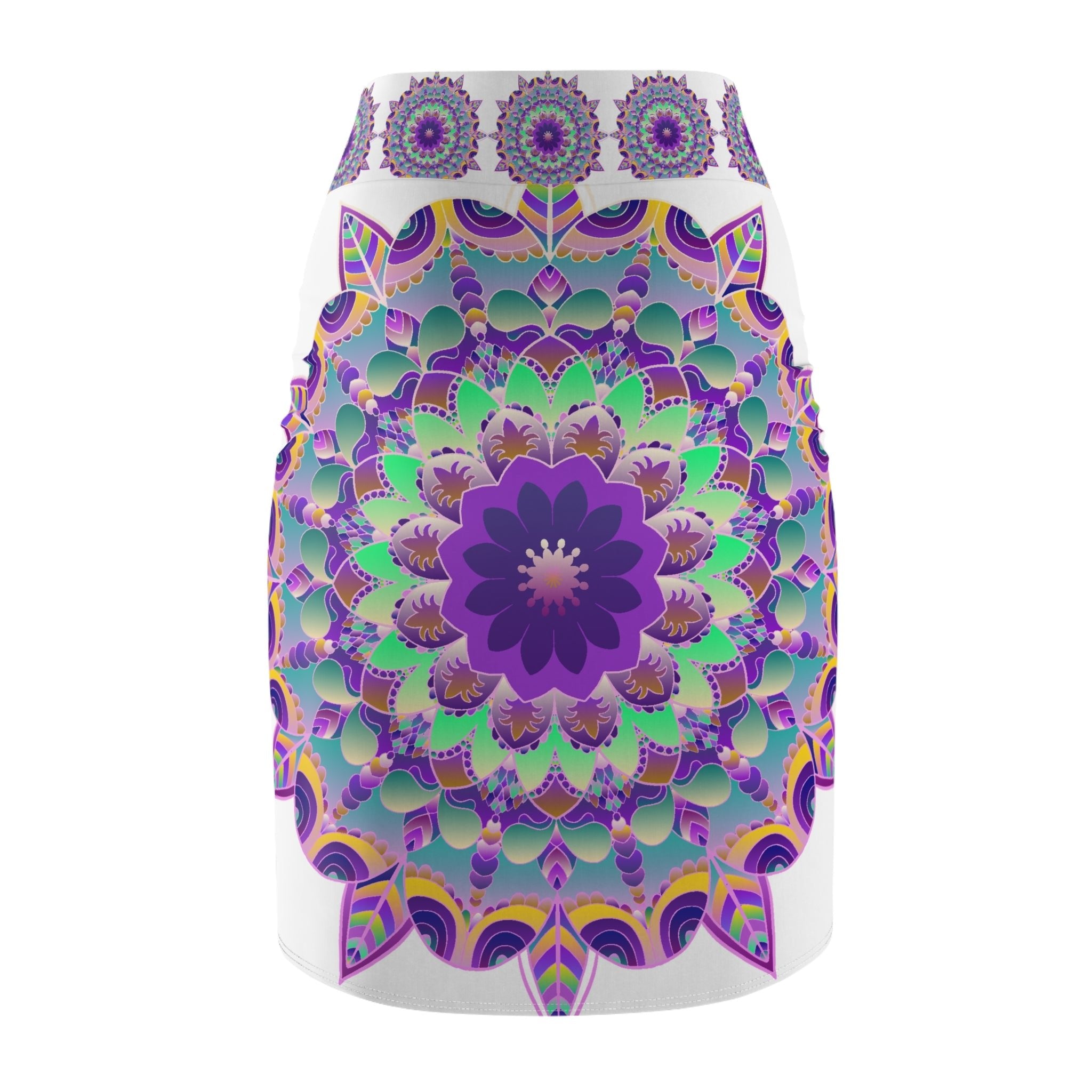 Bohemian Mandala Pencil Skirt - Purple, Azure & Iridescent All Over Prints - Blululi